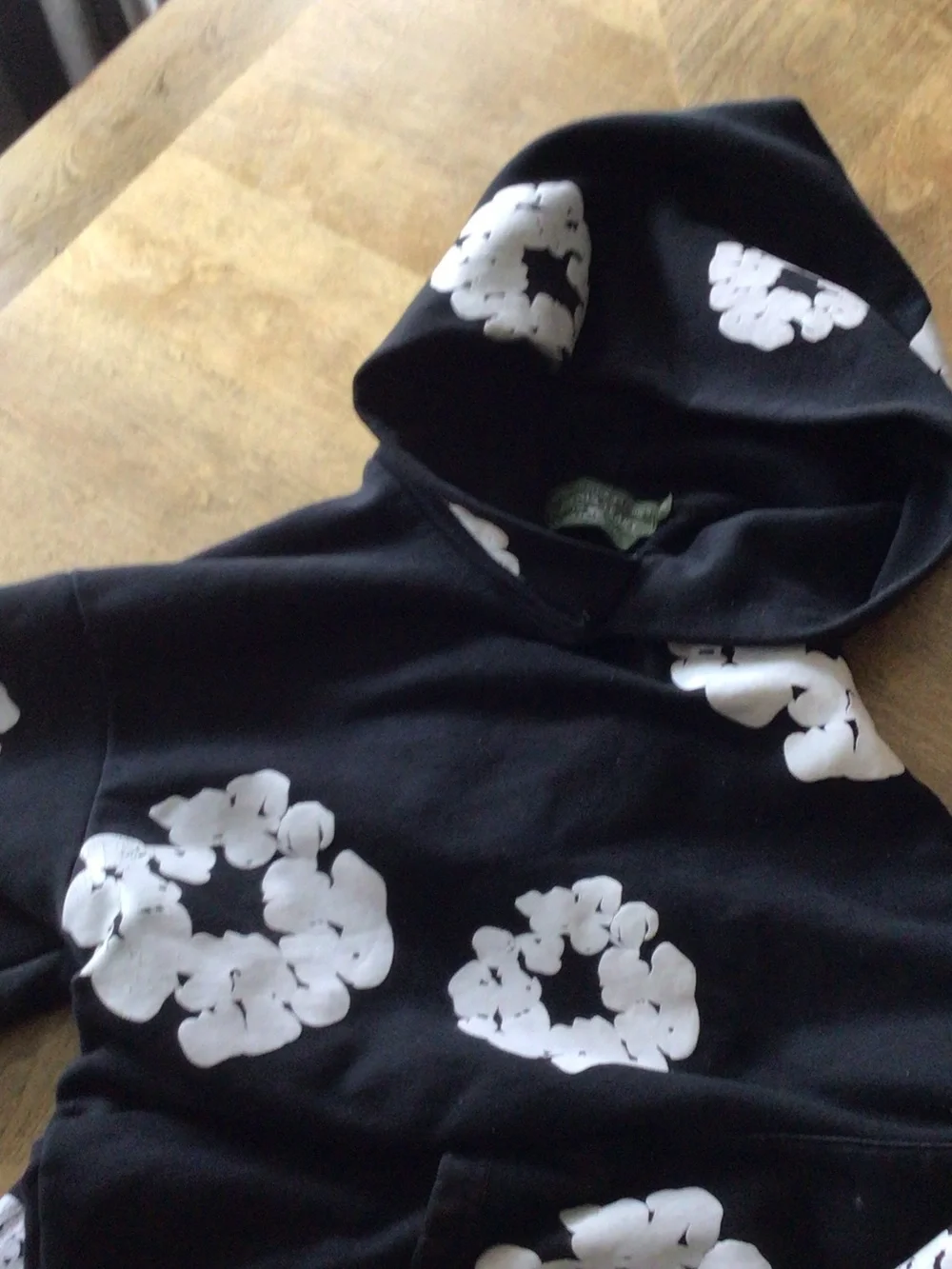 Black Hoodie with White Floral Circle Prints - Picture 1 of 1